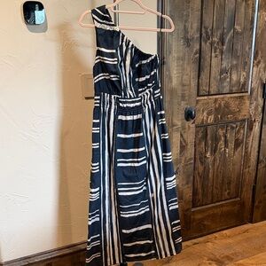 Rails Black and White One-Shoulder Striped Midi Dress